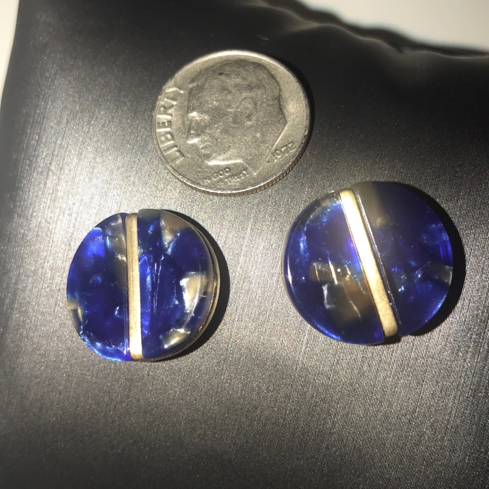 Blue Button Bakelite Earrings